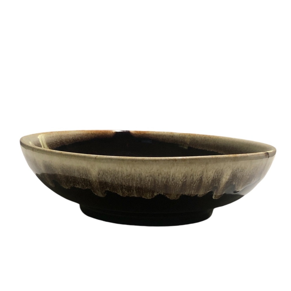 Vtg Brown Drip Bowl Stoneware 9.5 in
